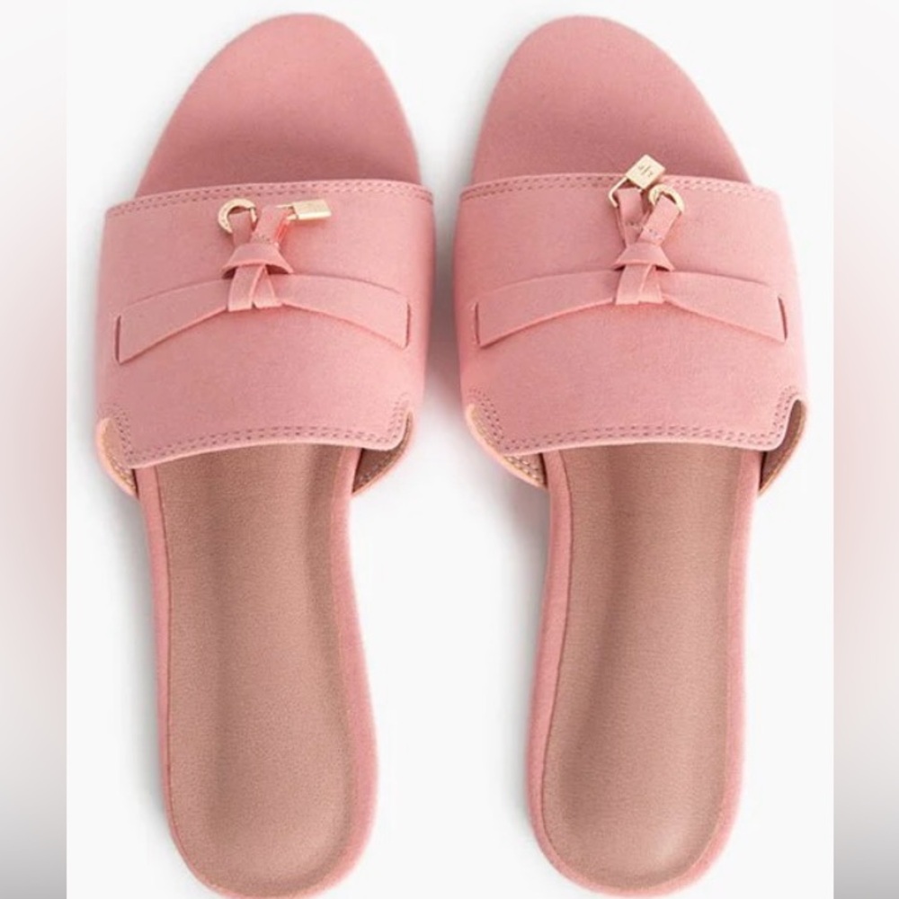 🆕 Suede Gold Charm Open Toe Slide Sandals 💖